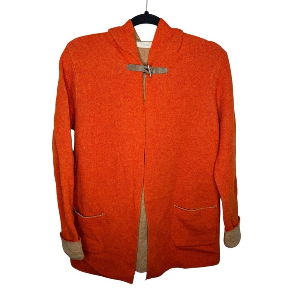 A. IDA / Anthro orange tan italian wool blend open hooded cardigan sweater / S